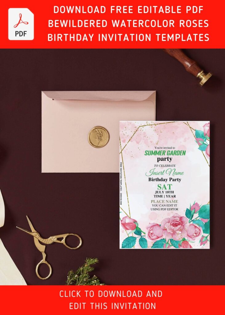 Invitation Template of (Free Editable PDF) Bewildered Watercolor Rose Invitation Templates For Any Occasions 6