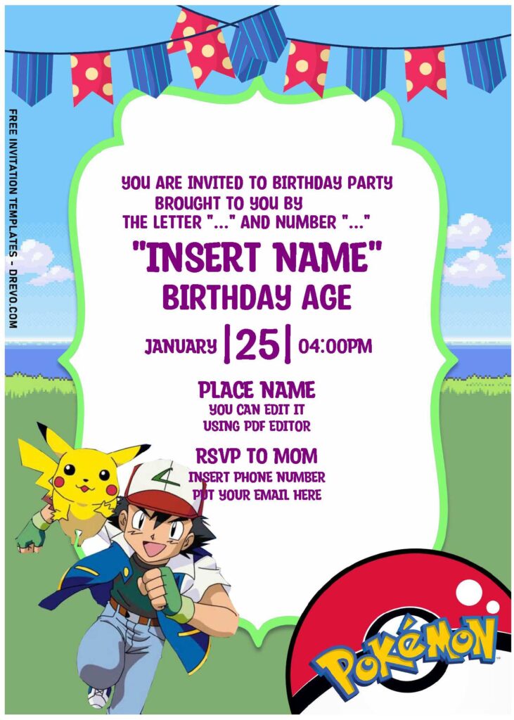 Invitation Template of (Free Editable PDF) Fantastic Pokémon Adventure Birthday Invitation Templates 1