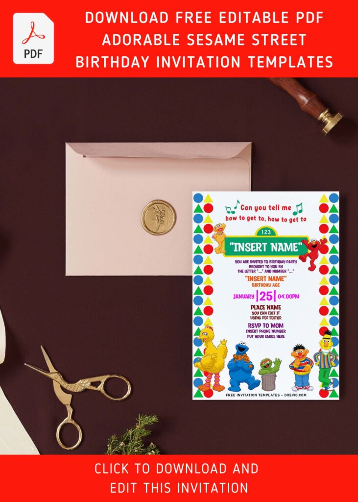 (Free Editable PDF) Adorable Sesame Street Birthday Invitation Templates with plain white background