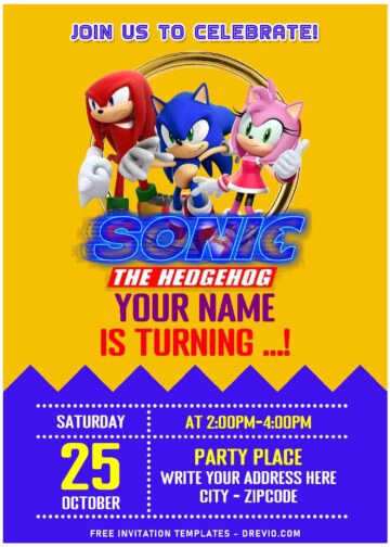 (Free Editable PDF) Incredible Sonic The Hedgehog Birthday Invitation ...