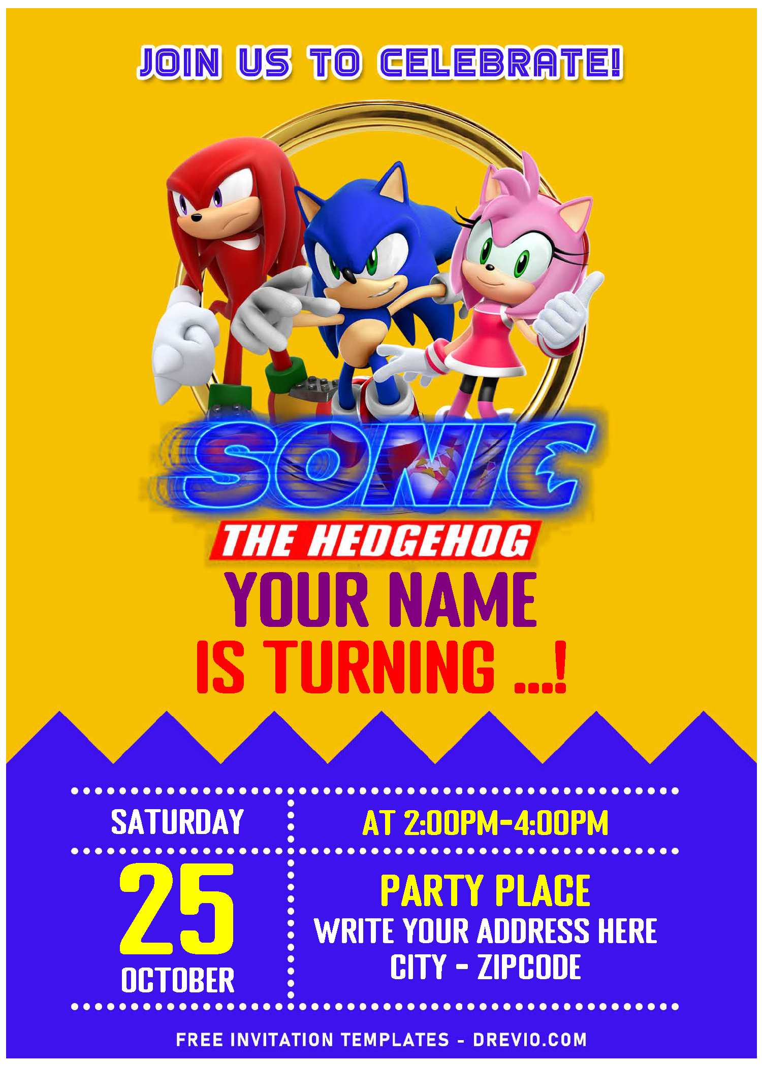 Free Editable PDF Sonic The Hedgehog Birthday Invitation Templates
