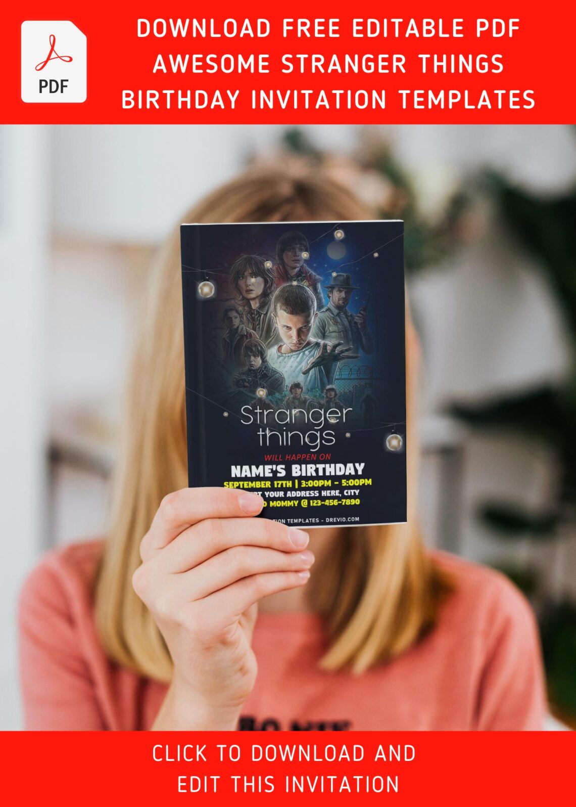 (Free Editable PDF) Awesome Stranger Things Sleepover Birthday Invitation Templates with epic Stranger Things poster
