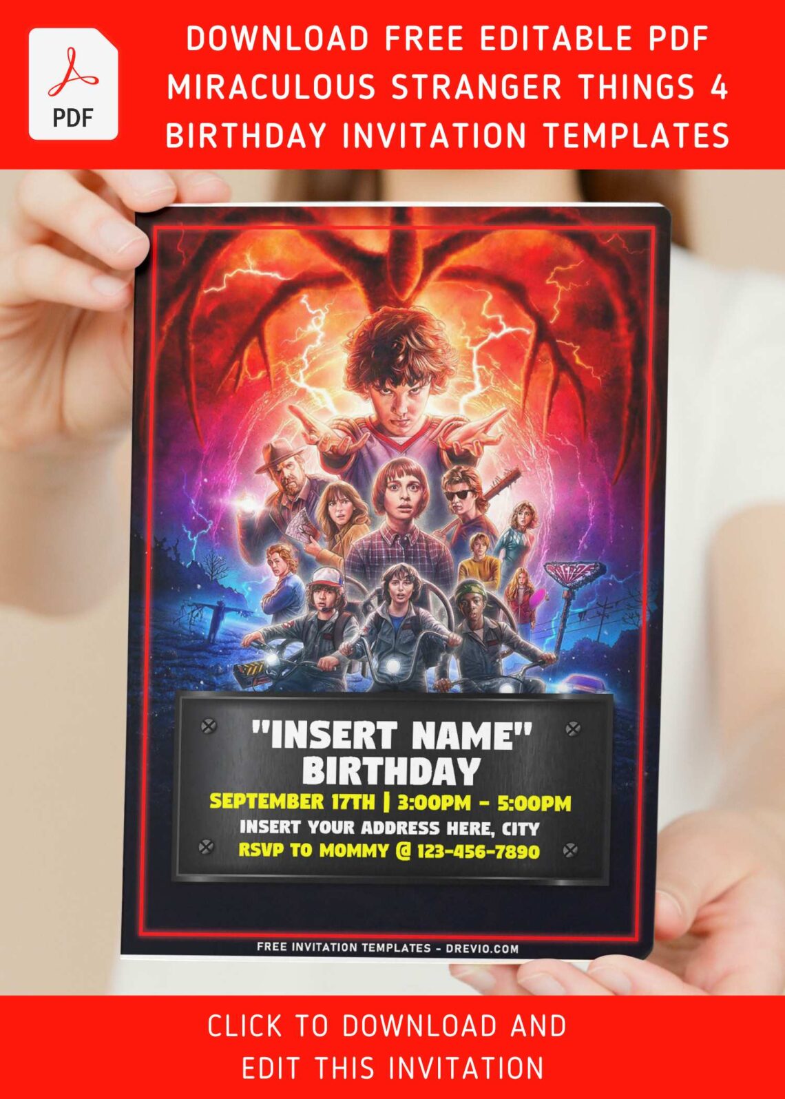 (Free Editable PDF) Retro 80’s Stranger Things Halloween Birthday