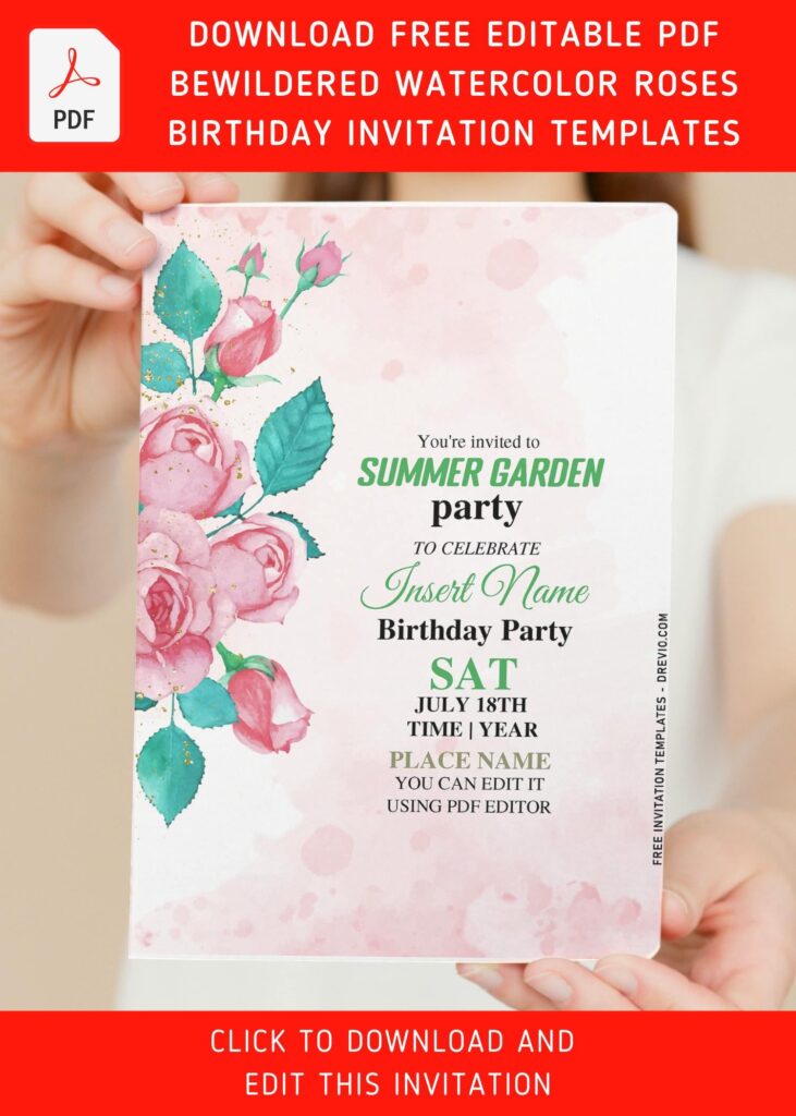 Invitation Template of (Free Editable PDF) Bewildered Watercolor Rose Invitation Templates For Any Occasions 4