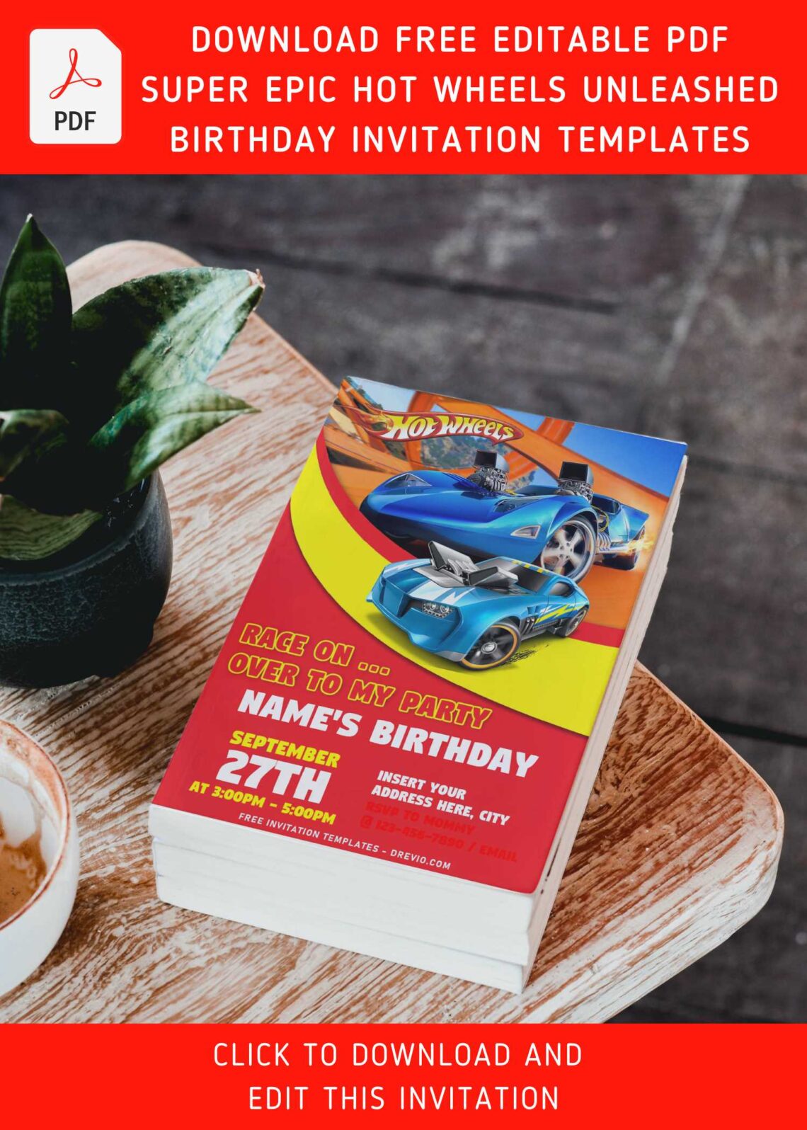 (Free Editable PDF) Hot Wheels Wild Racer Birthday Invitation Templates with colorful text