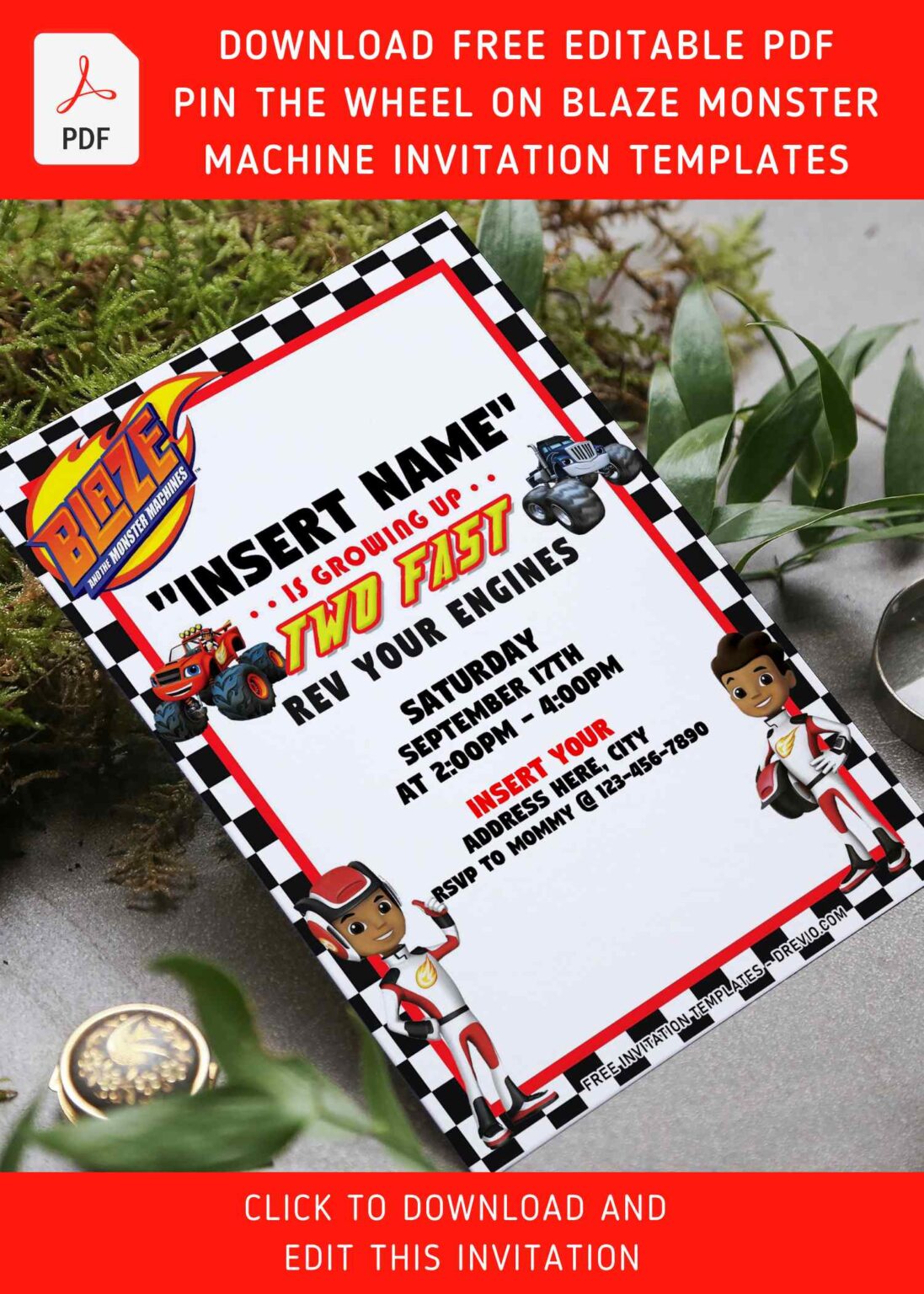 Growing up Two Fast Birthday Invitation Template Racing Car 