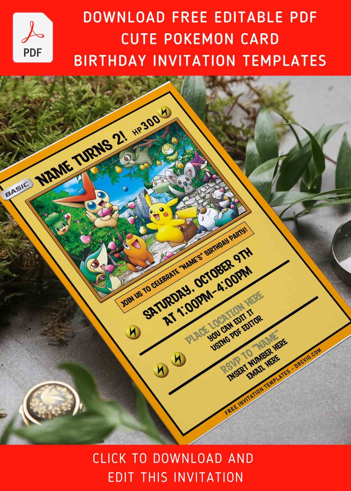 (Free Editable PDF) Cute And Awesome Pokemon Kids Birthday Party Invitation Templates with Ash and Pikachu