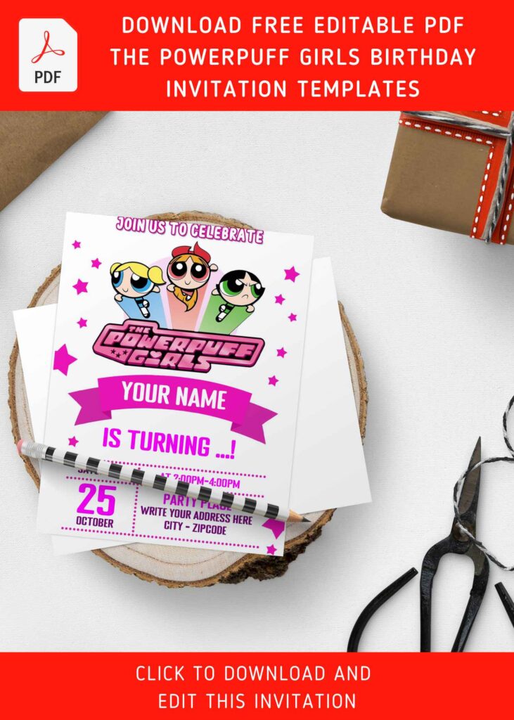 (Free Editable PDF) Powerpuff Girls Birthday Invitation Templates with cute stars