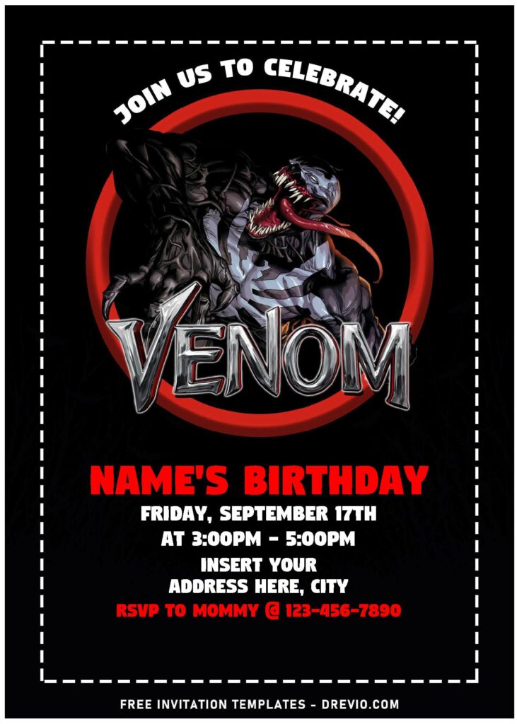 (Free Editable PDF) Venom Let There Be Carnage Birthday Invitation Templates with blackboard background