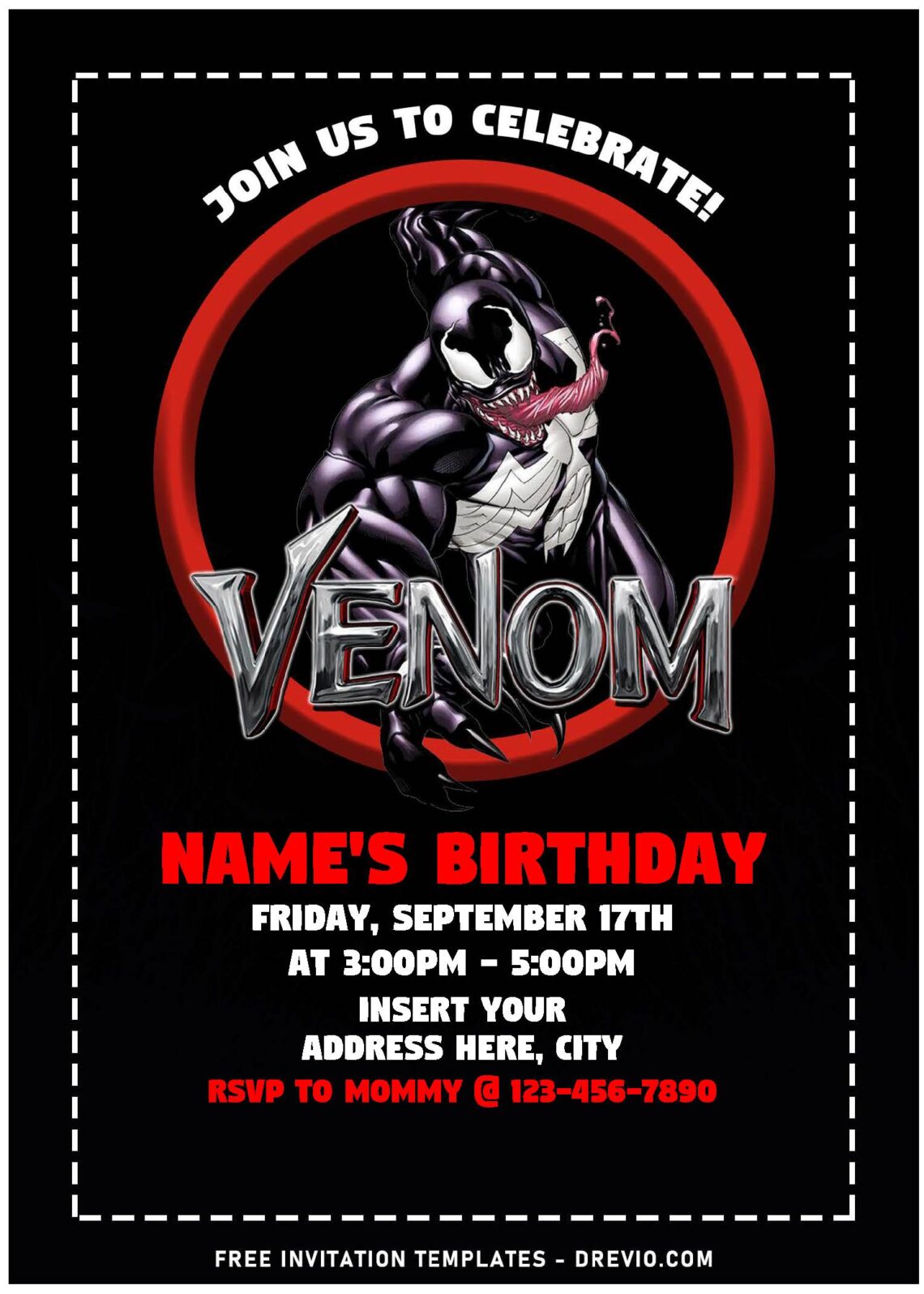 (Free Editable PDF) Venom Let There Be Carnage Birthday Invitation Templates with editable text
