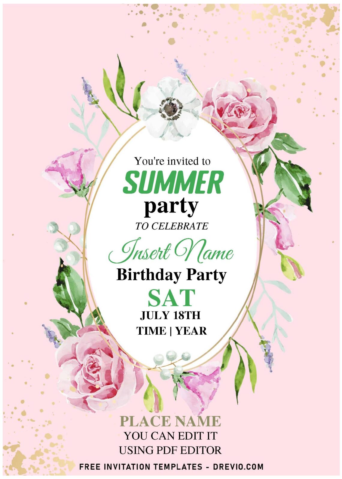 (Free Editable PDF) Bewildered Peony And Rose Birthday Invitation ...