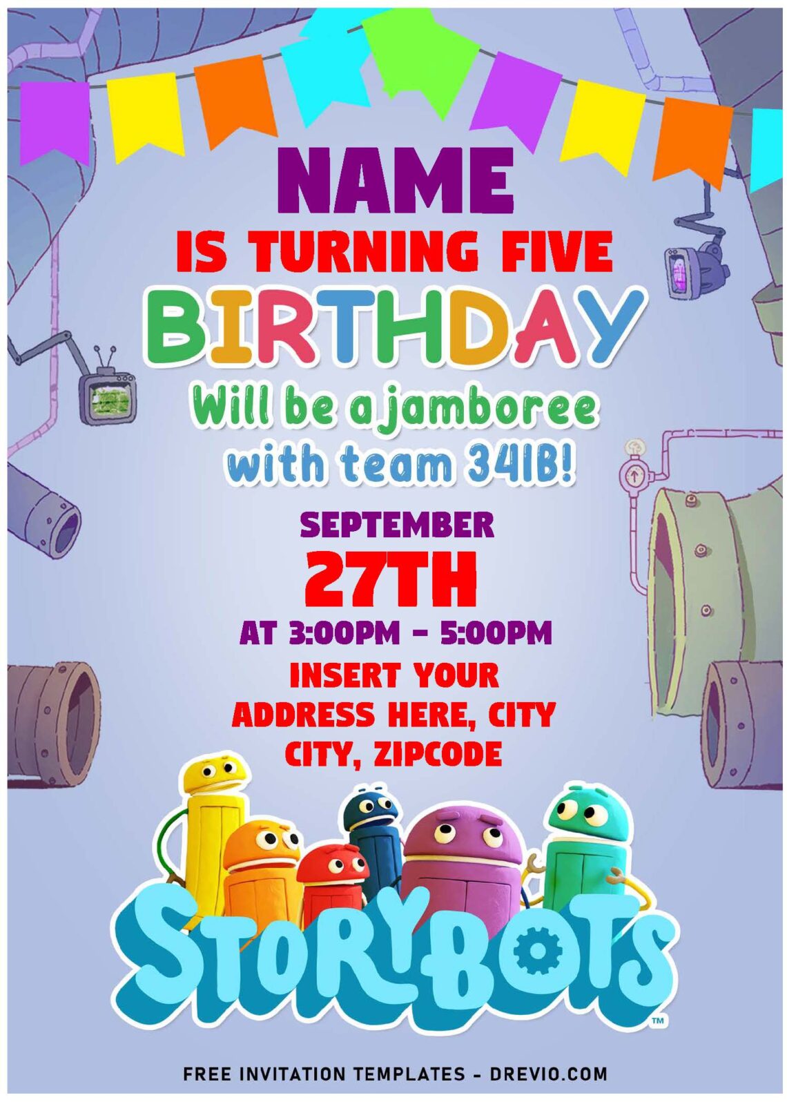 (Free Editable PDF) Friendly And Funny StoryBots Birthday Invitation Templates with colorful text