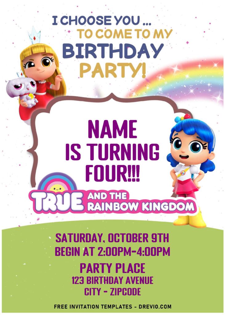 Invitation Template of (Free Editable PDF) Sparkling True And The Rainbow Kingdom Birthday Invitation Templates 2