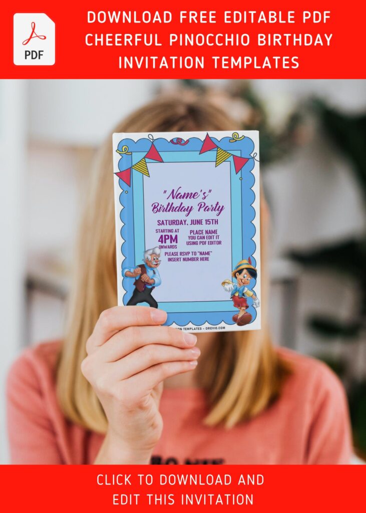 Invitation Template of (Free Editable PDF) Cheerful Pinocchio Birthday Invitation Templates 10