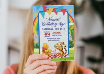 (Free Editable PDF) Dreamy Rainbow Winnie The Pooh Birthday Invitation Templates