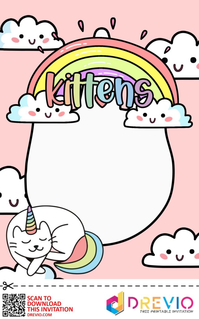 Invitation Template of [FREE INVITATIONS] Rainbow Kitten Baby Shower Invitations + Party Decorations 1