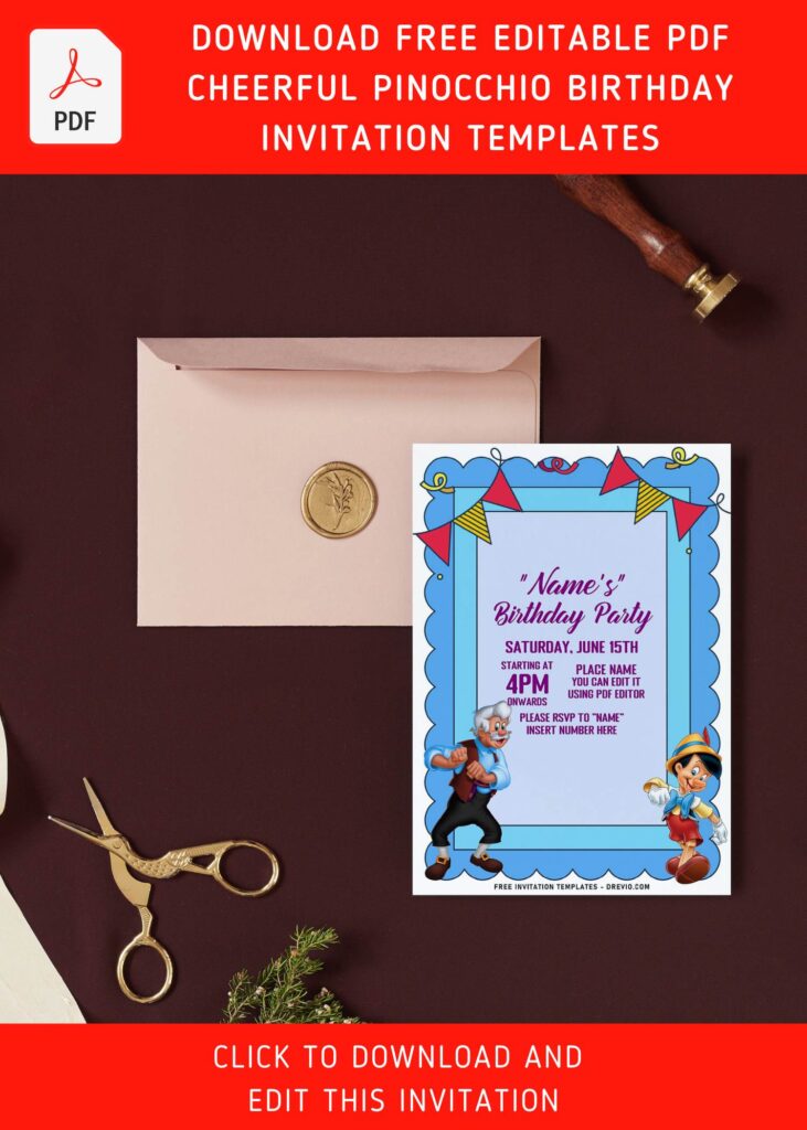 Invitation Template of (Free Editable PDF) Cheerful Pinocchio Birthday Invitation Templates 9