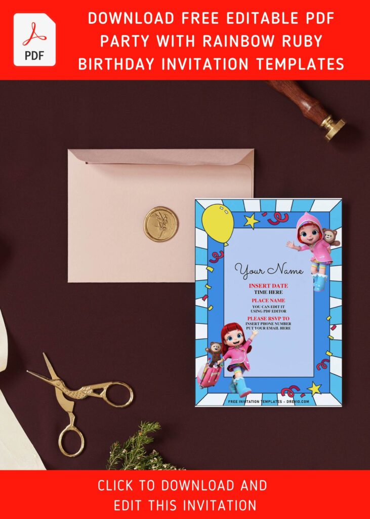 Invitation Template of (Free Editable PDF) Watercolor Cartoon Rainbow Ruby Birthday Invitation Templates 9