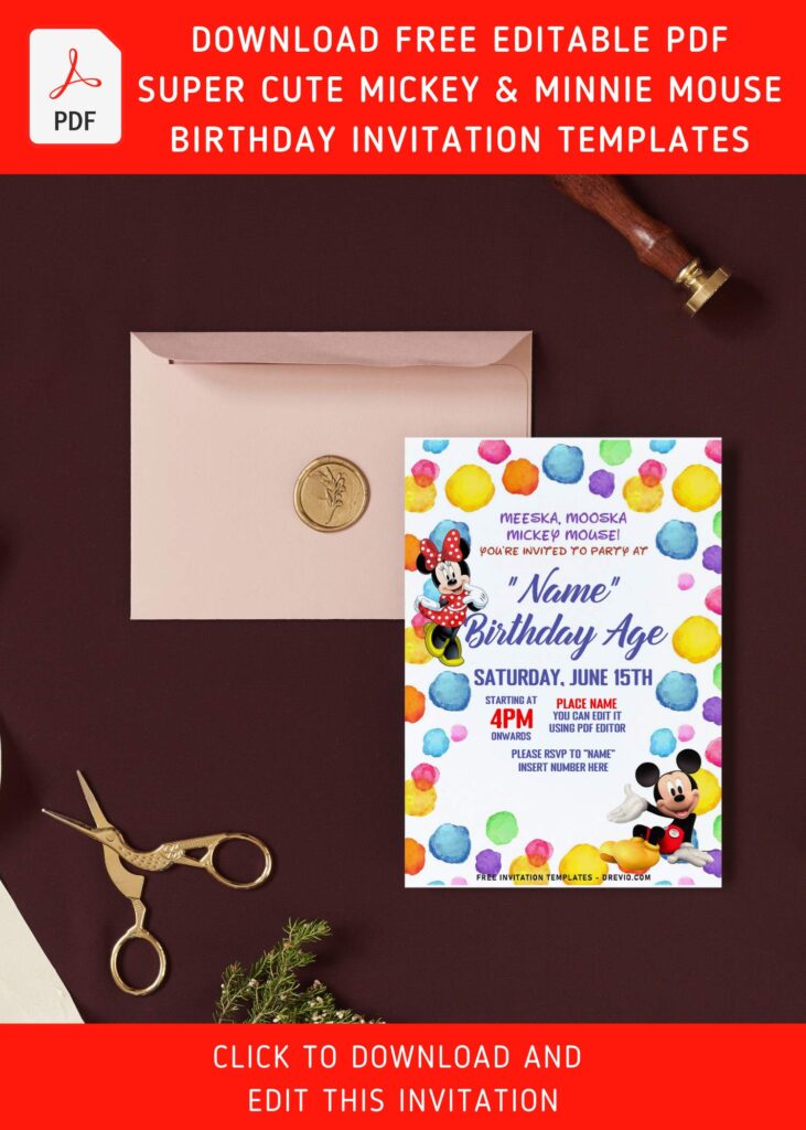 Invitation Template of (Free Editable PDF) Colorful Mickey And Minnie Mouse Birthday Invitation Templates 9