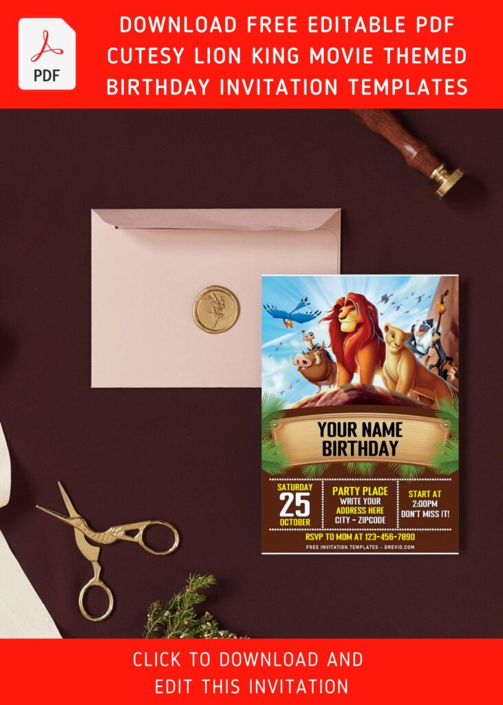 Invitation Template of (Free Editable PDF) Timeless Lion King Birthday Invitation Templates 9