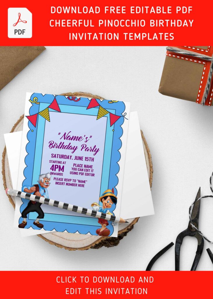 Invitation Template of (Free Editable PDF) Cheerful Pinocchio Birthday Invitation Templates 8