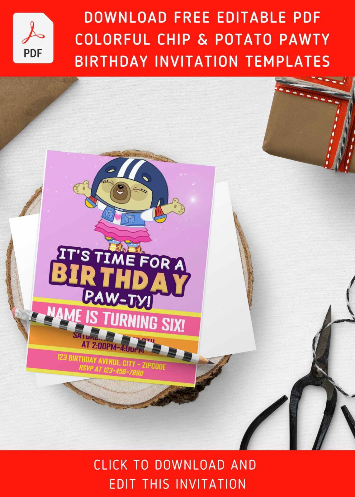 (Free Editable PDF) cute Chip And Potato Birthday Invitation Templates with portrait design