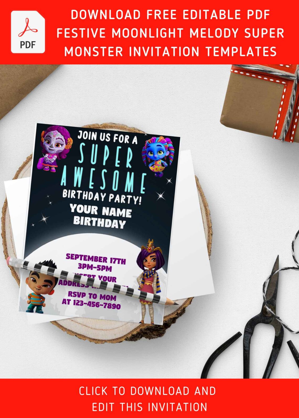 (Free Editable PDF) Spooky Super Monster Birthday Invitation Templates with adorable Zoe