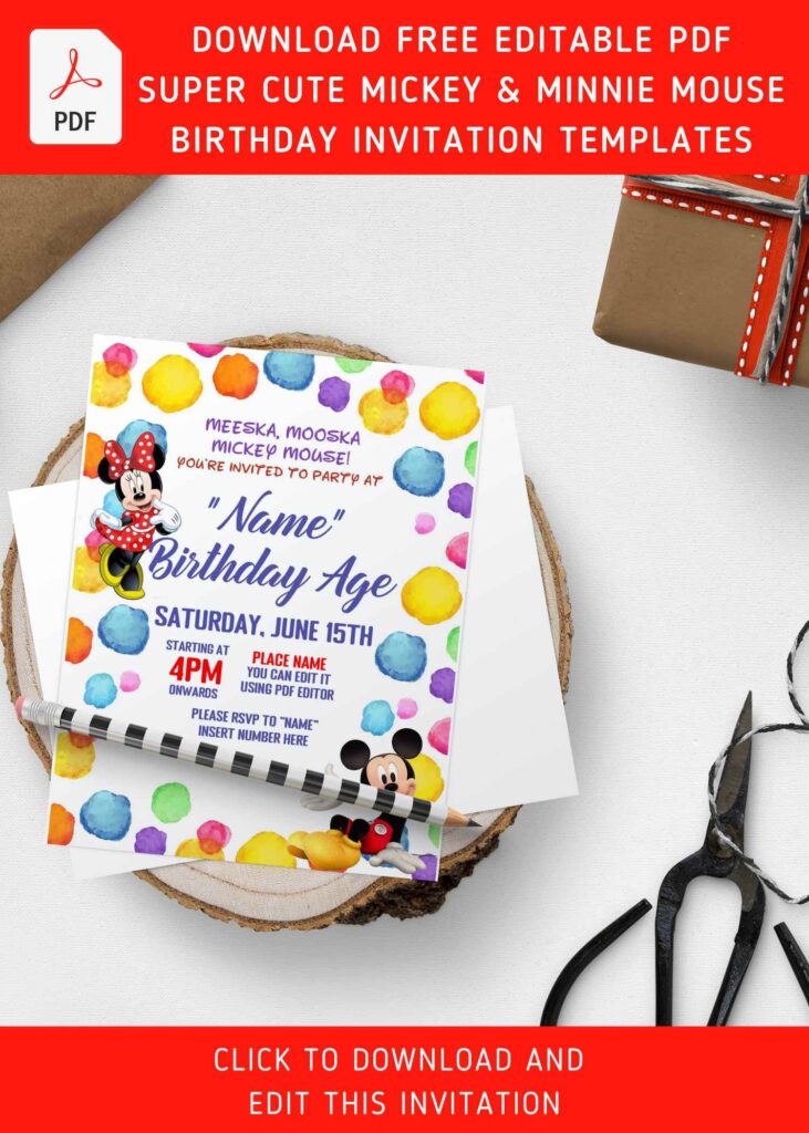 Invitation Template of (Free Editable PDF) Colorful Mickey And Minnie Mouse Birthday Invitation Templates 8