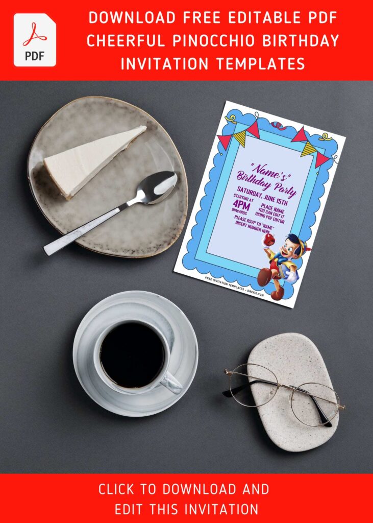 Invitation Template of (Free Editable PDF) Cheerful Pinocchio Birthday Invitation Templates 6