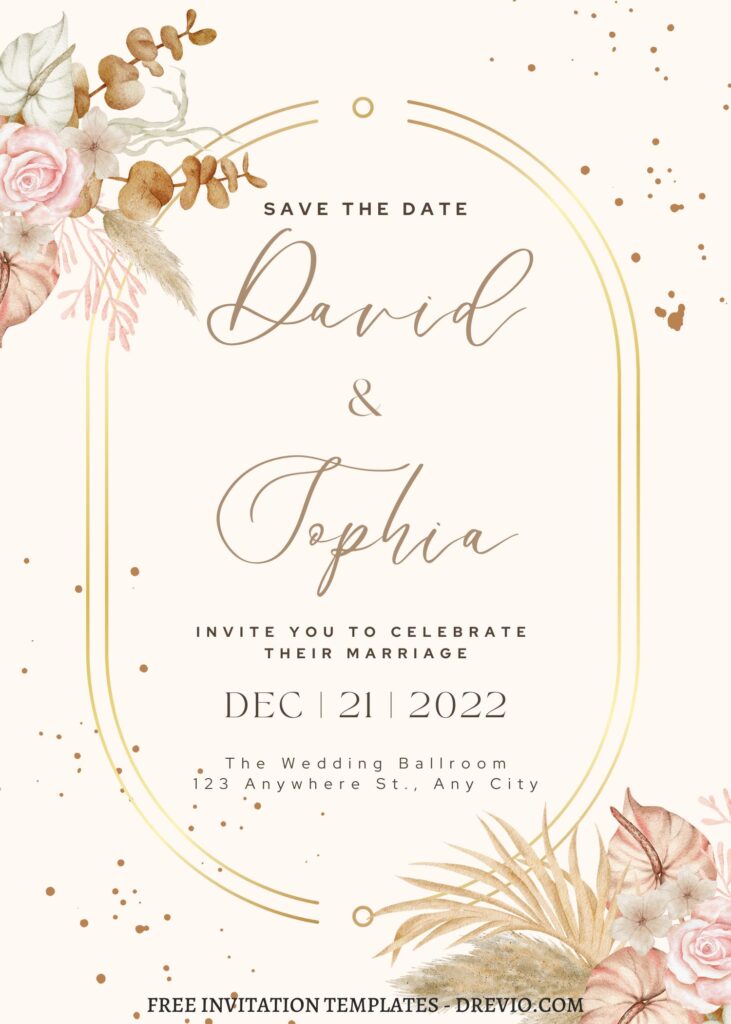 (Free) 11+ Scenic Modern Boho Love Canva Wedding Invitation Templates with pastel tone background