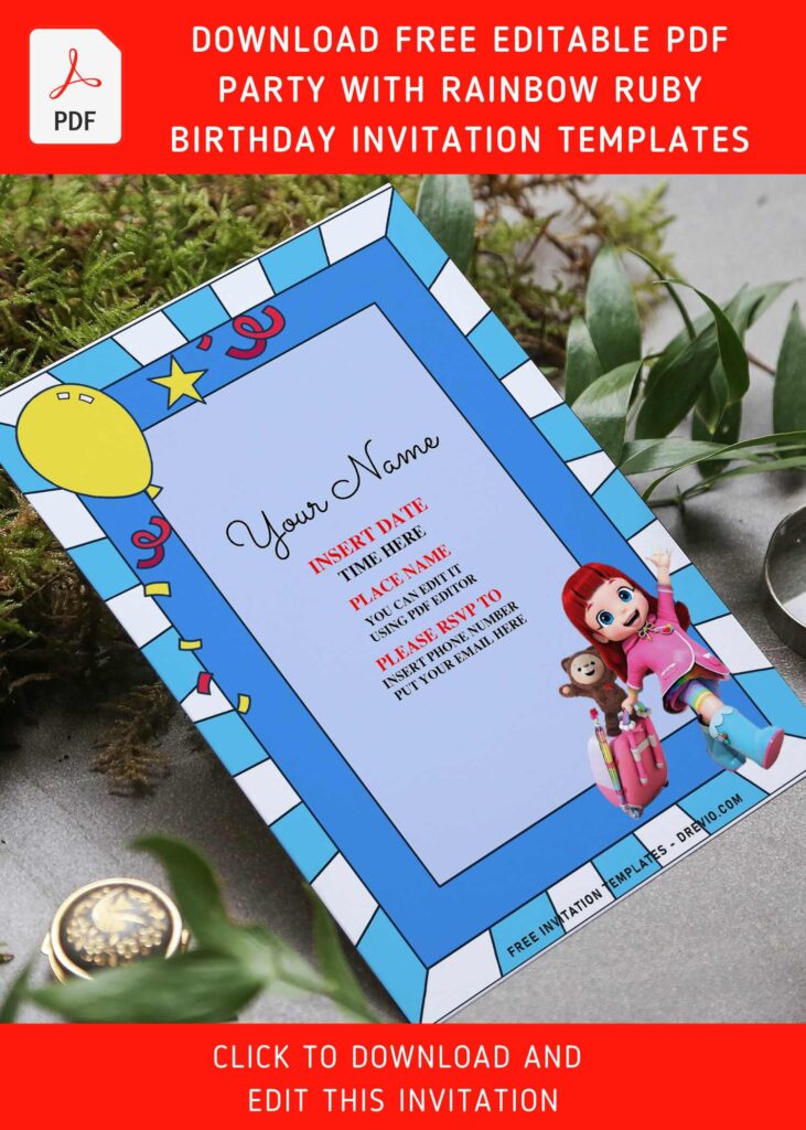 Invitation Template of (Free Editable PDF) Watercolor Cartoon Rainbow Ruby Birthday Invitation Templates 6