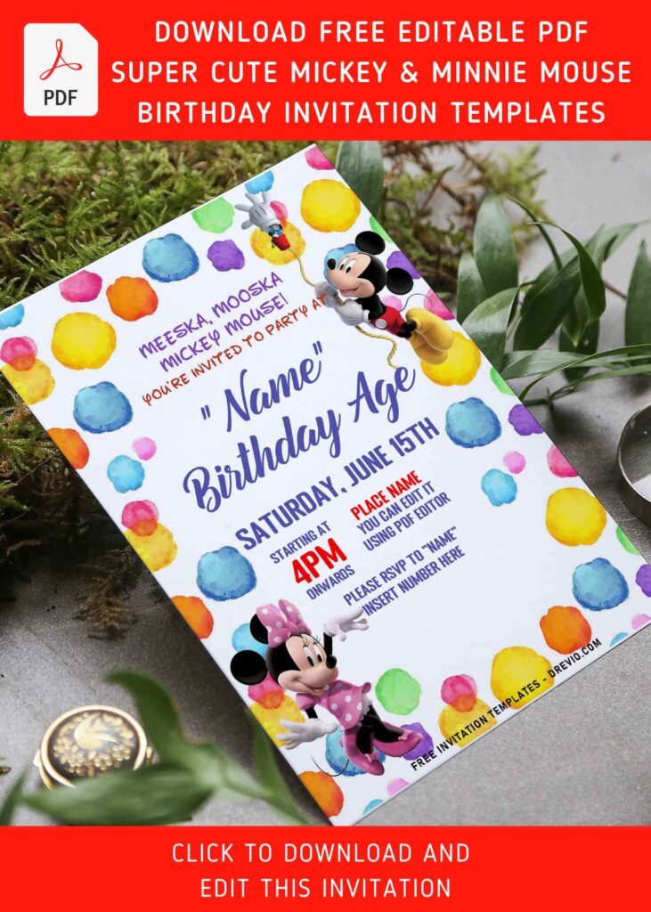 Invitation Template of (Free Editable PDF) Colorful Mickey And Minnie Mouse Birthday Invitation Templates 6