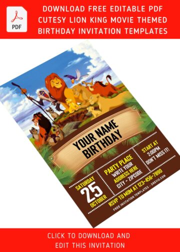 (Free Editable PDF) Timeless Lion King Birthday Invitation Templates ...