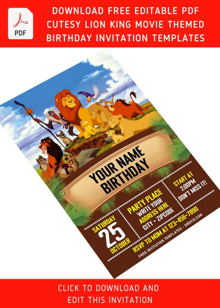 Invitation Template of (Free Editable PDF) Timeless Lion King Birthday Invitation Templates 6