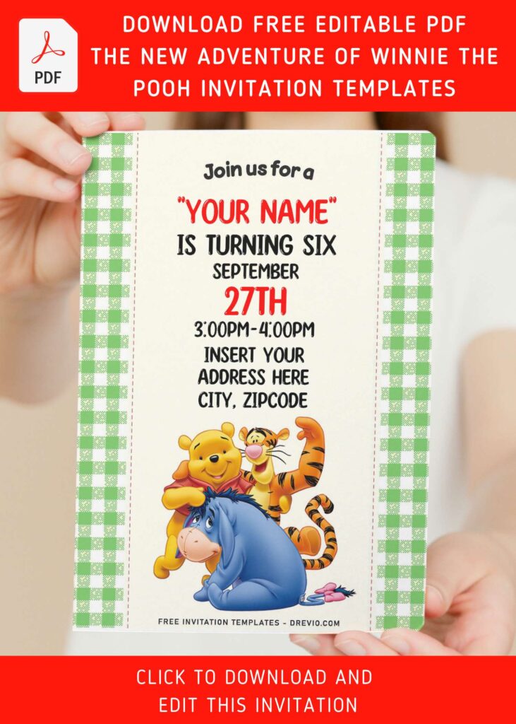 Invitation Template of (Free Editable PDF) Sunny Bright Winnie The Pooh Birthday Invitation Templates 9