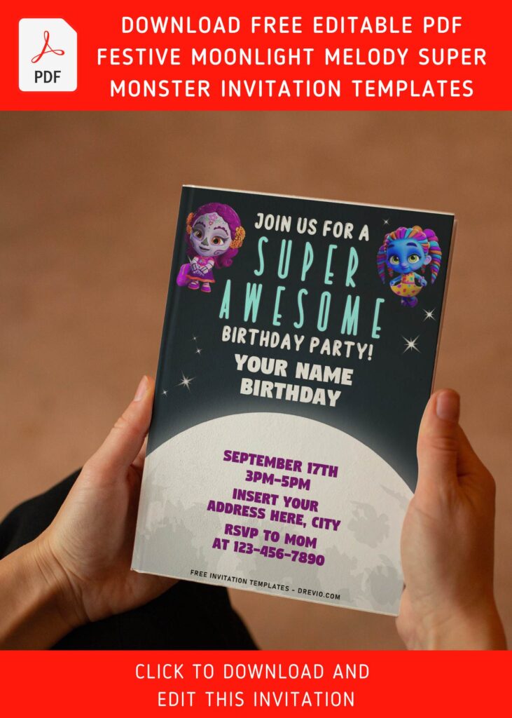 (Free Editable PDF) Spooky Super Monster Birthday Invitation Templates with colorful text