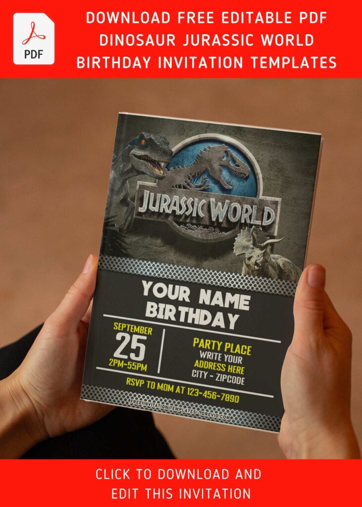 Invitation Template of (Free Editable PDF) Thrilling Fun Dino Jurassic World Birthday Invitation Templates 5