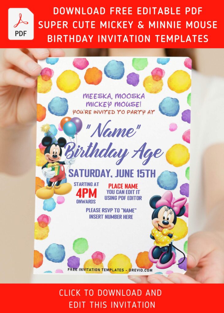 Invitation Template of (Free Editable PDF) Colorful Mickey And Minnie Mouse Birthday Invitation Templates 5