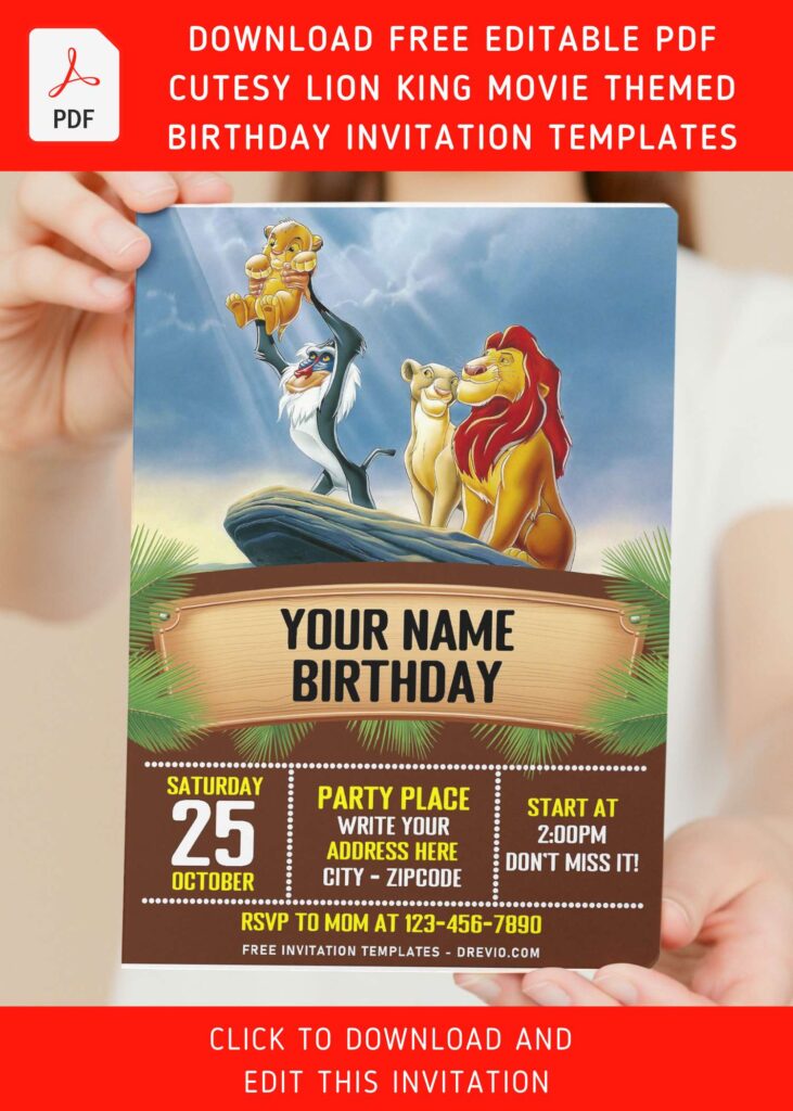 Invitation Template of (Free Editable PDF) Timeless Lion King Birthday Invitation Templates 5