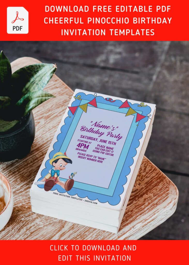 Invitation Template of (Free Editable PDF) Cheerful Pinocchio Birthday Invitation Templates 4