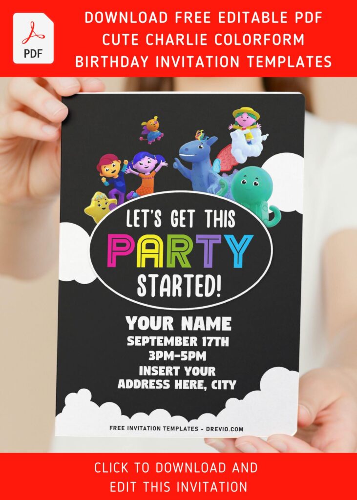 (Free Editable PDF) Charlie Colorform In Outer Space Birthday Invitation Templates with editable text