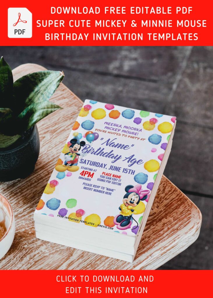 Invitation Template of (Free Editable PDF) Colorful Mickey And Minnie Mouse Birthday Invitation Templates 4