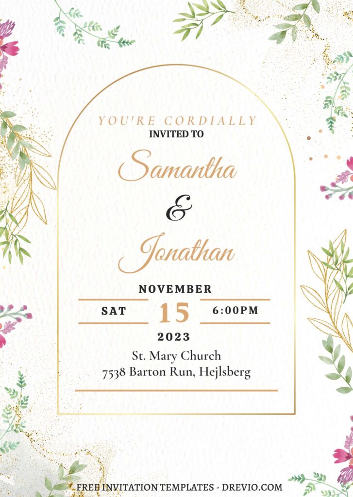 7+ Beautiful Autumn Floral And Gold Nuptials Invitation Templates with editable text