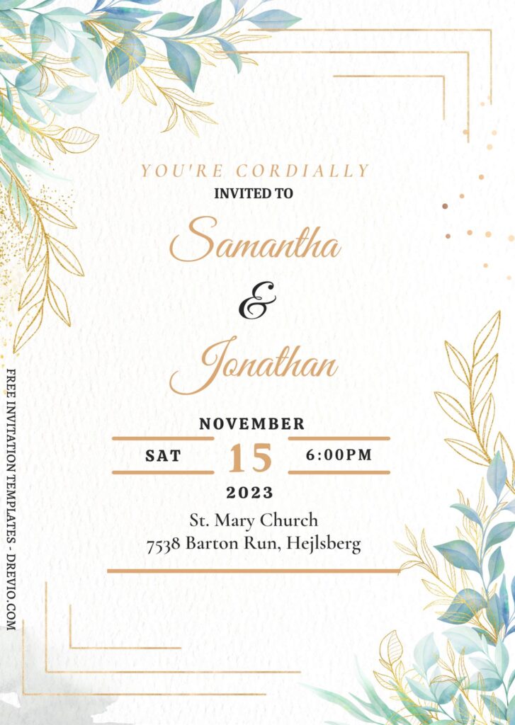 7+ Beautiful Autumn Floral And Gold Nuptials Invitation Templates with sparkling gold glitters