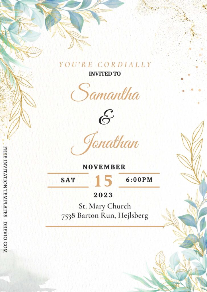 7+ Beautiful Autumn Floral And Gold Nuptials Invitation Templates with ombre gold sparkles