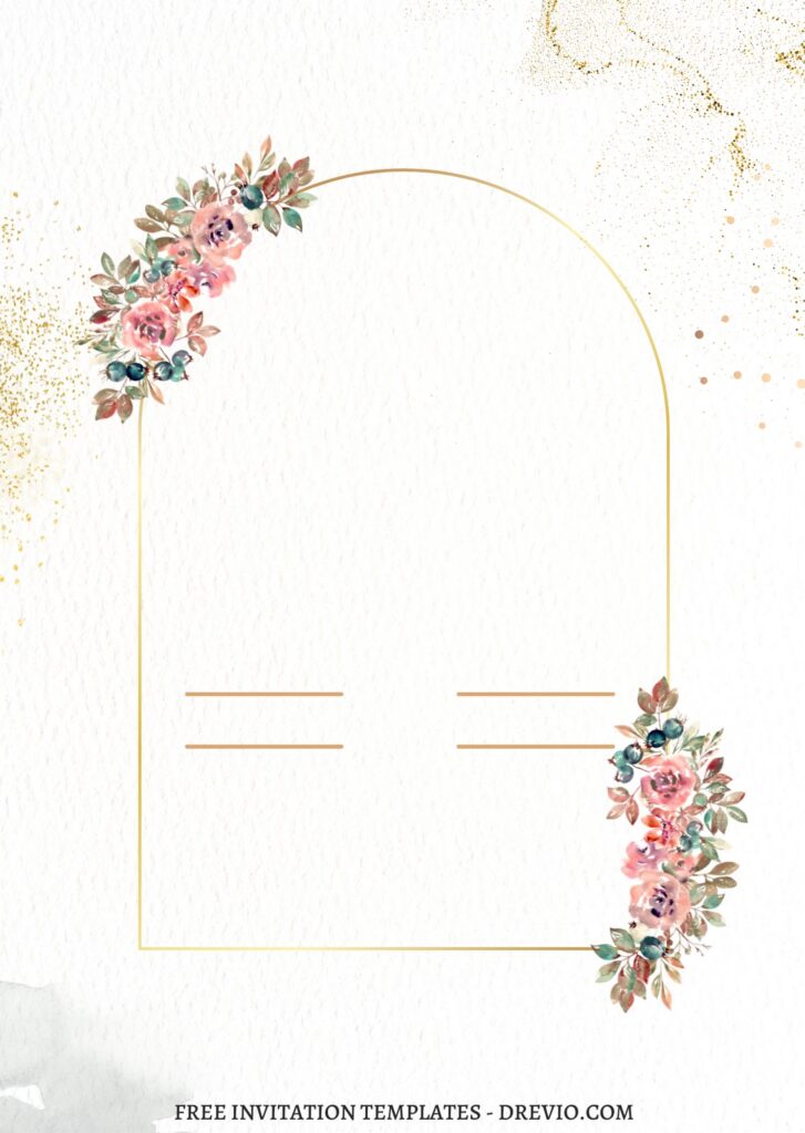 7+ Beautiful Autumn Floral And Gold Nuptials Invitation Templates with enchanting blush roses