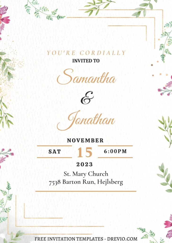 7+ Beautiful Autumn Floral And Gold Nuptials Invitation Templates with greenery fern