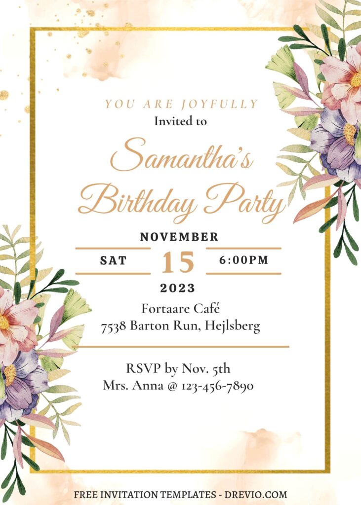 Invitation Template of (Free) 8+ Whimsical Country Flower Canva Birthday Invitation Templates 7