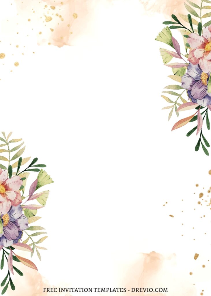 (Free) 8+ Whimsical Country Flower Canva Wedding Birthday Templates with greenery leaves