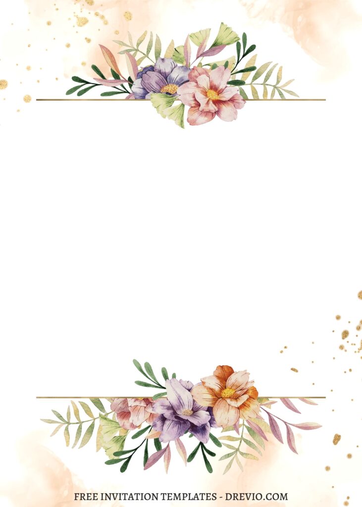 (Free) 8+ Whimsical Country Flower Canva Wedding Birthday Templates with gold sparkles